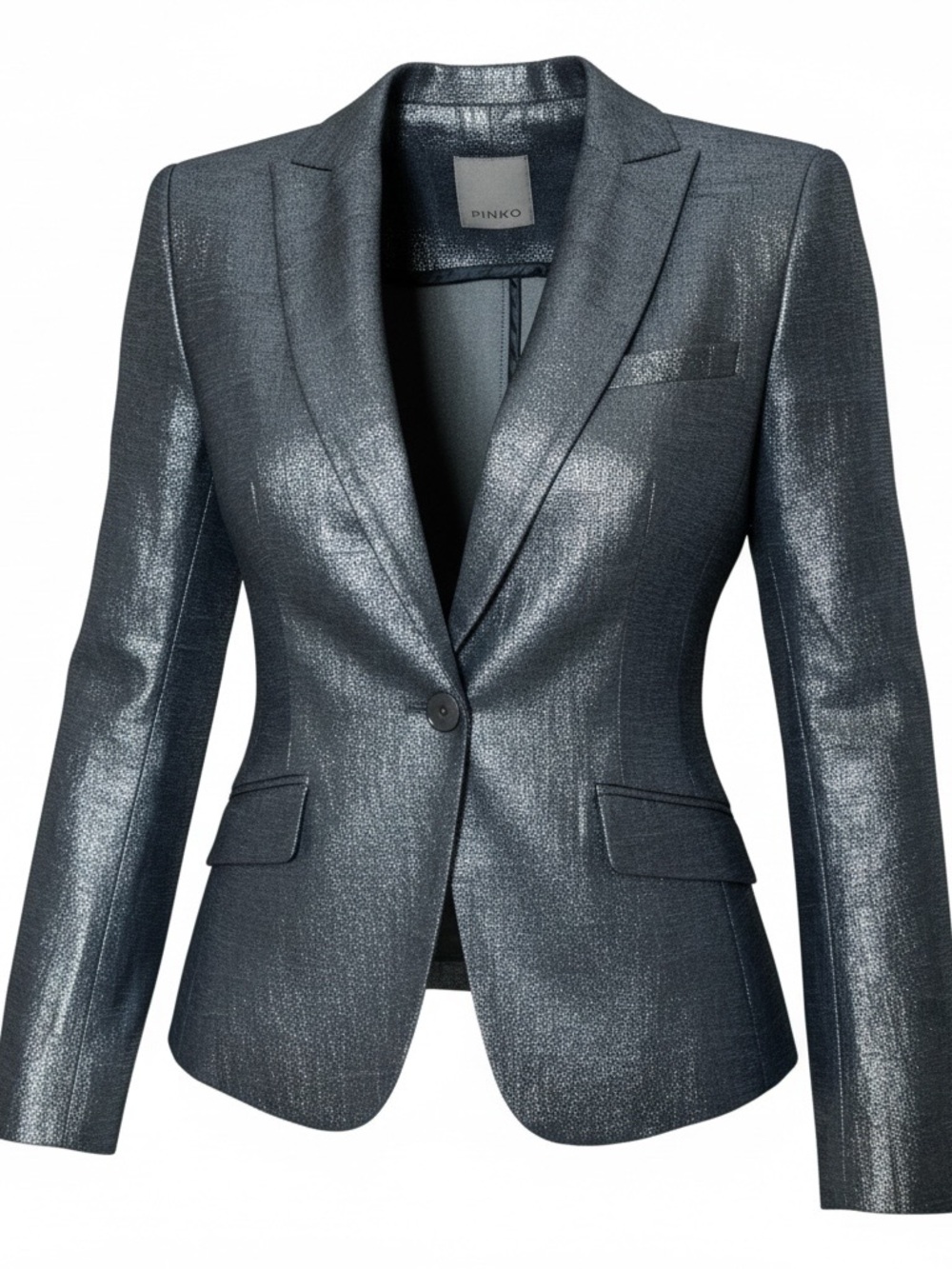 Pinko Made In Italy Boomerang Giacca Denim Metallic Charcoal Blazer Size 6